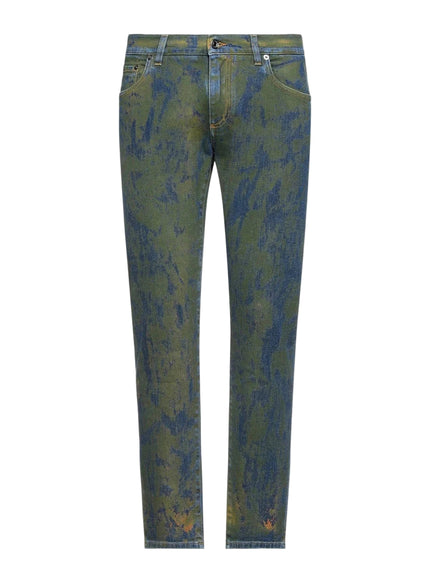 Dolce & Gabbana Green Jacquard Skinny Denim Pants