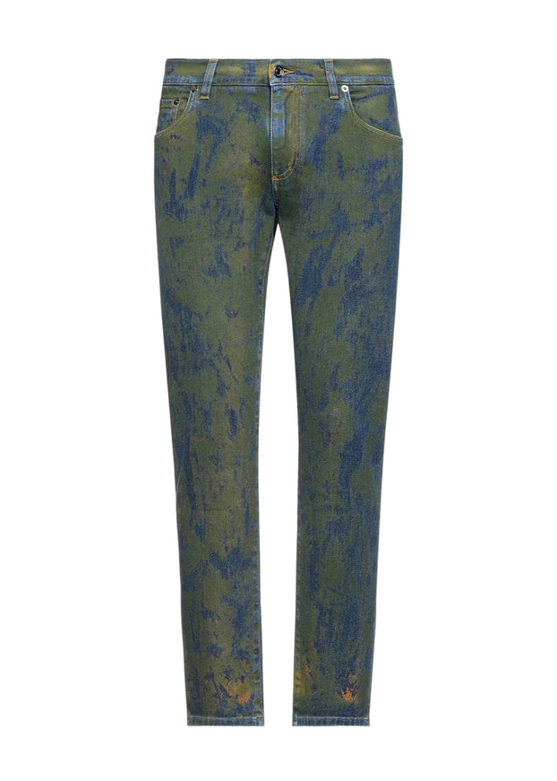 Dolce & Gabbana Green Jacquard Skinny Denim Pants