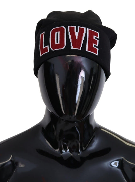 Dolce & Gabbana black beanie with 'LOVE' text front view