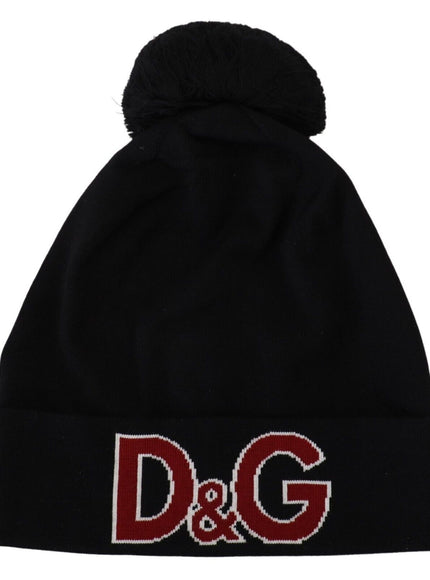 Dolce & Gabbana black beanie with 'D&G' text and pom-pom