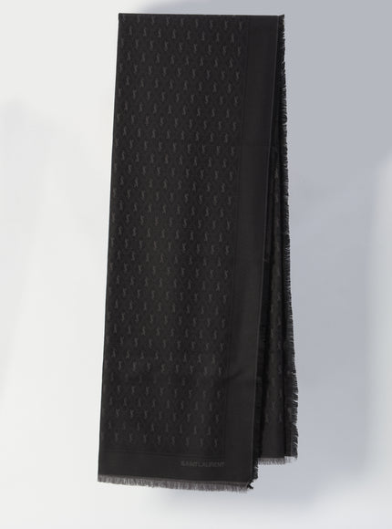 Saint Laurent Large Scarf With Ysl Monogram QT Black