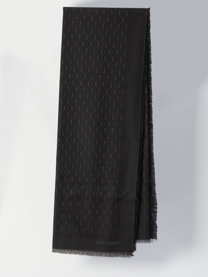 Saint Laurent Large Scarf With Ysl Monogram QT Black