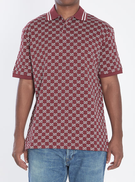 Gucci Polo In Gg Jacquard Cotton Piqué Red