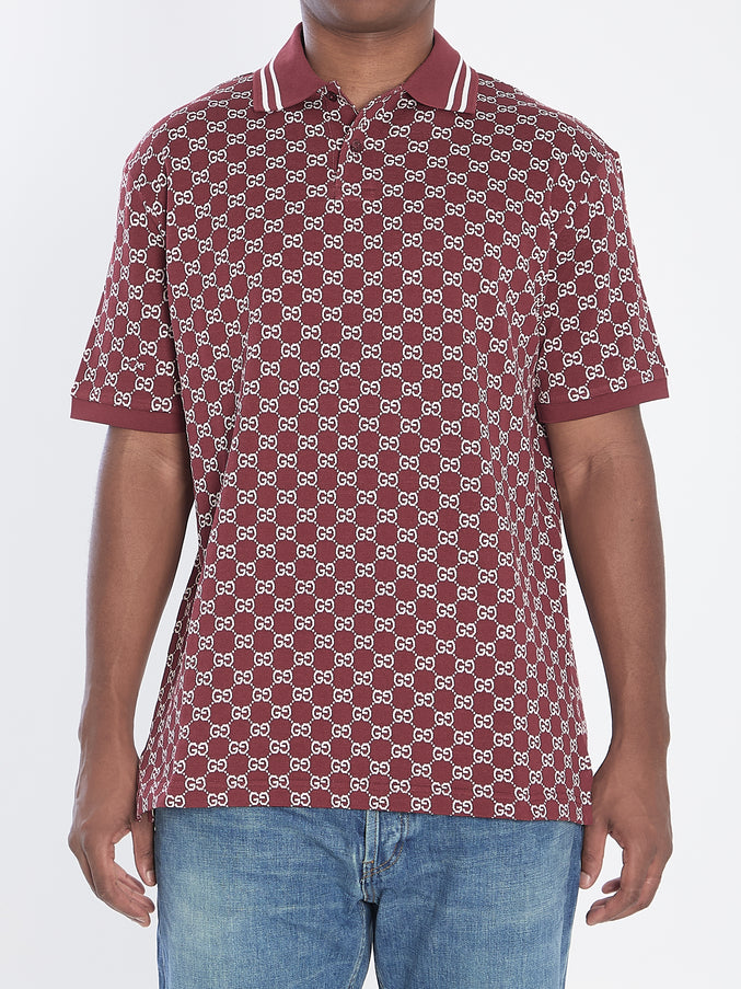 Gucci Polo In Gg Jacquard Cotton Piqué Red