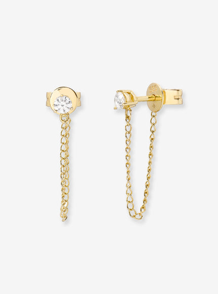 Zoe Lev 3 Prong Diamond Stud Chain Earrings