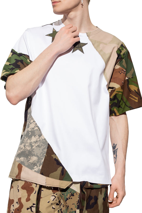 Dolce & Gabbana White Camouflage Patchwork T-shirt