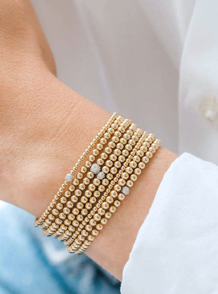 Zoe Lev 3mm Gold Bead Bracelet with Diamond Bead
