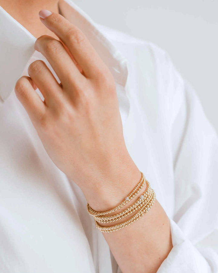 Zoe Lev 3mm Gold Bead Bracelet with Diamond Bead