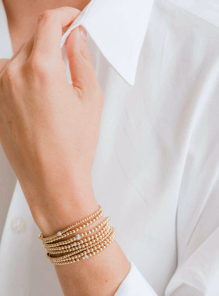 Zoe Lev 3mm Gold Bead Bracelet with Diamond Bead