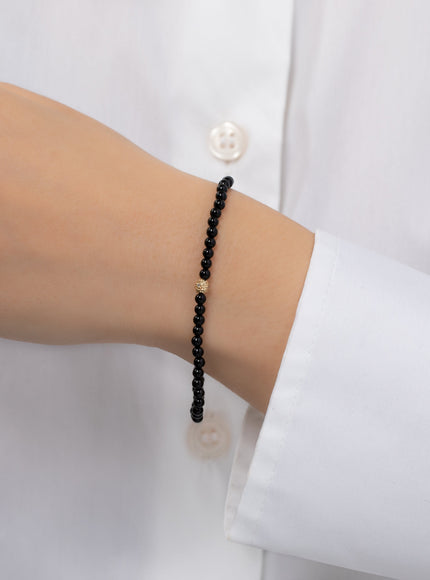 Zoe Lev 3mm Black Onyx Bead Bracelet with Diamond Bead