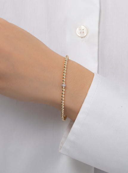 Zoe Lev 3mm Gold Bead Bracelet with Diamond Bar