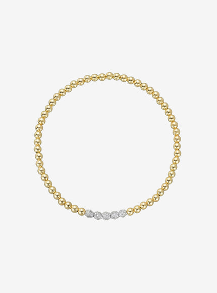 Zoe Lev 3mm Gold Bead Bracelet with Multi Diamond Beads