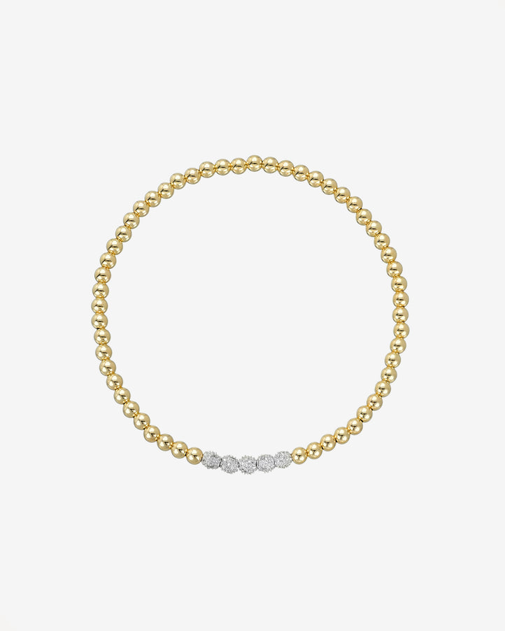 Zoe Lev 3mm Gold Bead Bracelet with Multi Diamond Beads