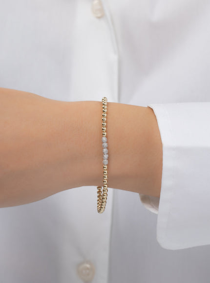 Zoe Lev 3mm Gold Bead Bracelet with Multi Diamond Beads