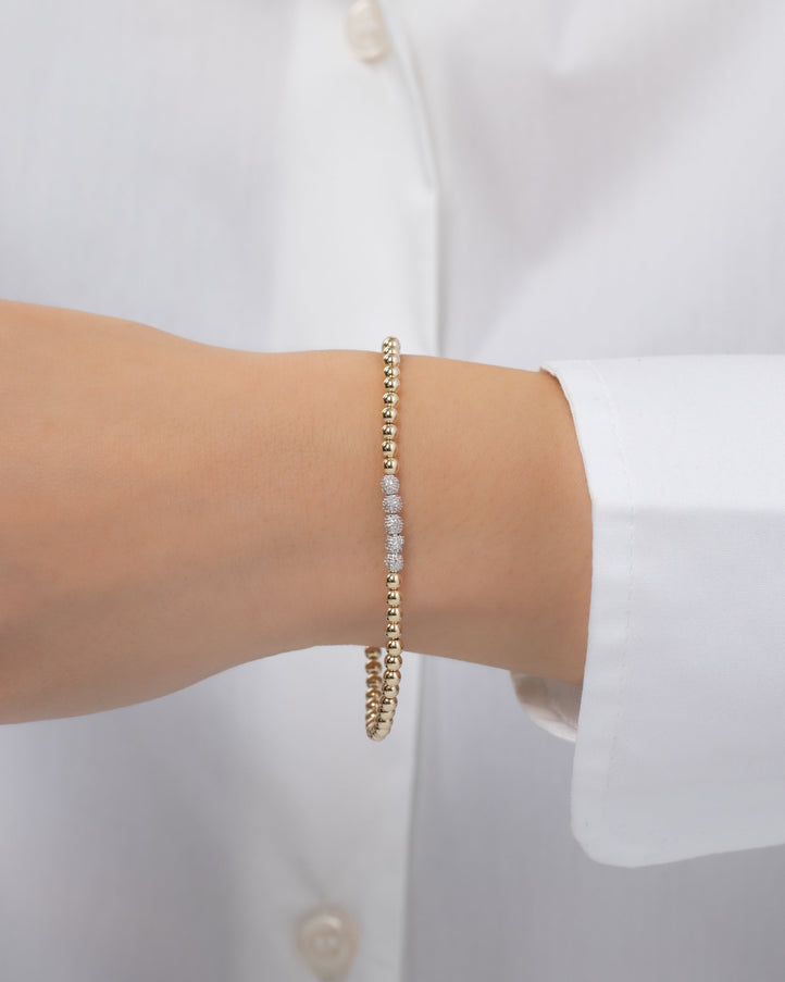 Zoe Lev 3mm Gold Bead Bracelet with Multi Diamond Beads