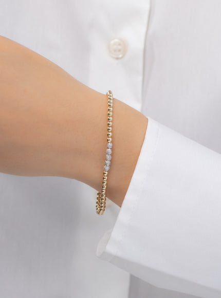 Zoe Lev 3mm Gold Bead Bracelet with Multi Diamond Beads