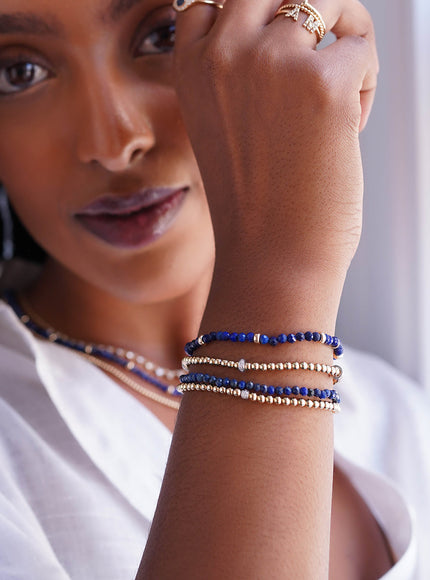 Zoe Lev 14K Gold Blue Lapis Segment Bead Bracelet