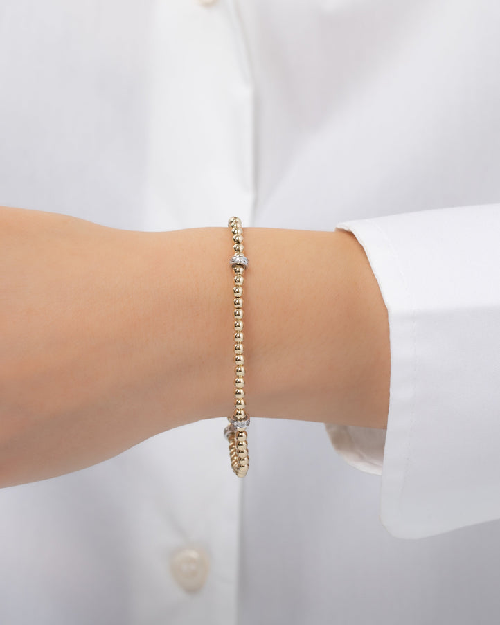 Zoe Lev 3mm Gold Segment Bead Bracelet with Diamond Bars