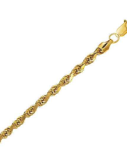 4.0mm 10K Yellow Gold Hollow Diamond Cut Rope Chain - Ellie Belle