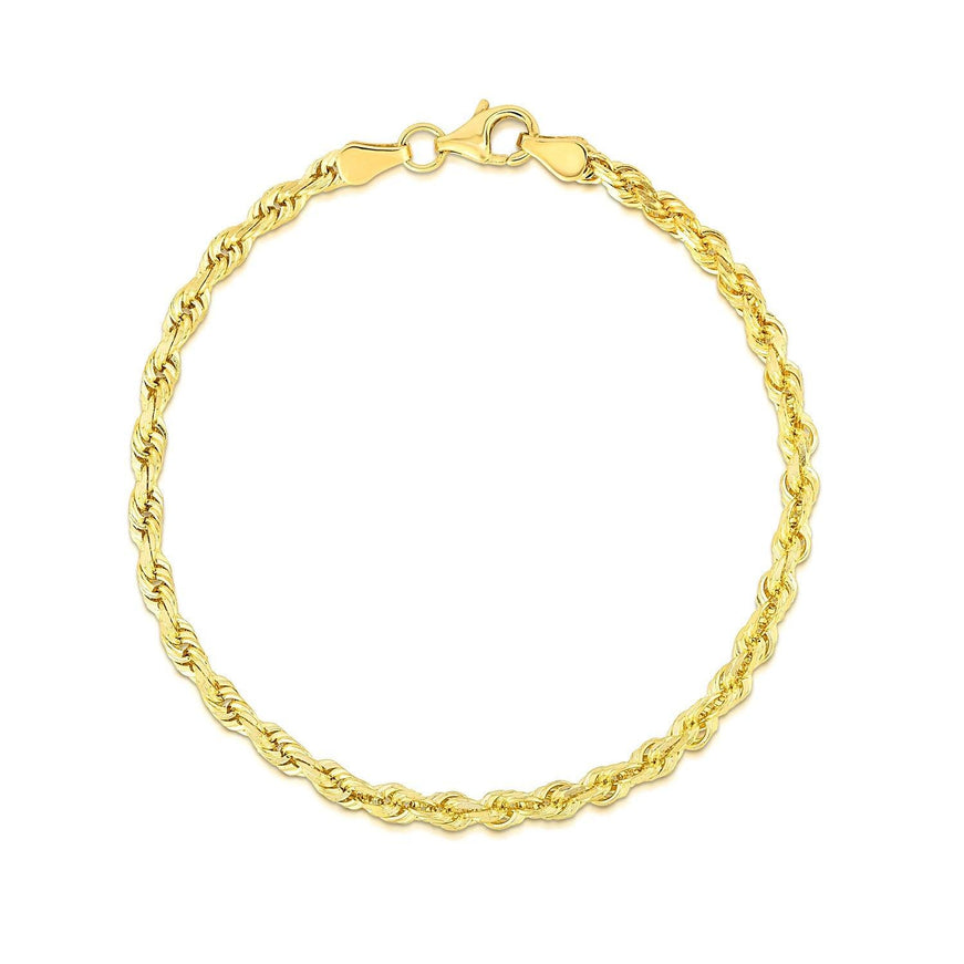 4.0mm 10k Yellow Gold Solid Diamond Cut Rope Bracelet - Ellie Belle