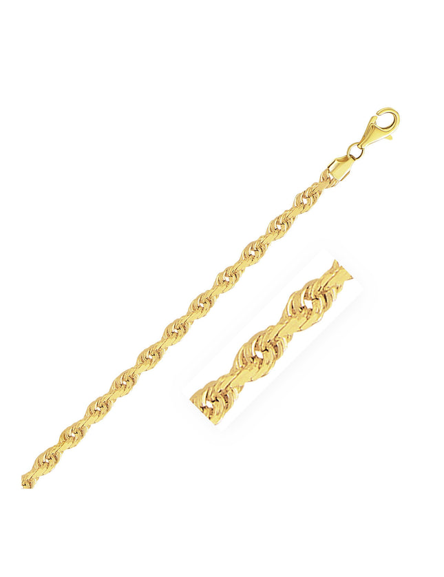 4.0mm 10k Yellow Gold Solid Diamond Cut Rope Chain - Ellie Belle