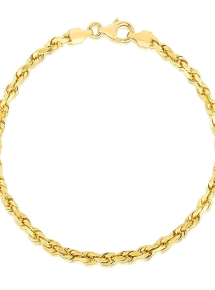 4.0mm 14k Yellow Gold Solid Diamond Cut Rope Bracelet - Ellie Belle