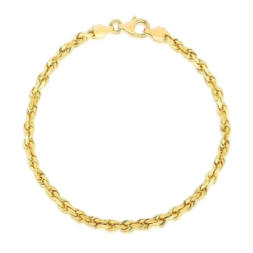 4.0mm 14k Yellow Gold Solid Diamond Cut Rope Bracelet - Ellie Belle