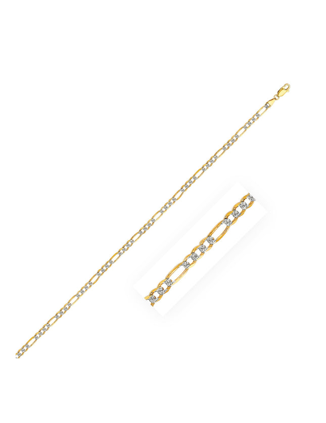 4.0mm 14K Yellow Gold Solid Pave Figaro Chain - Ellie Belle