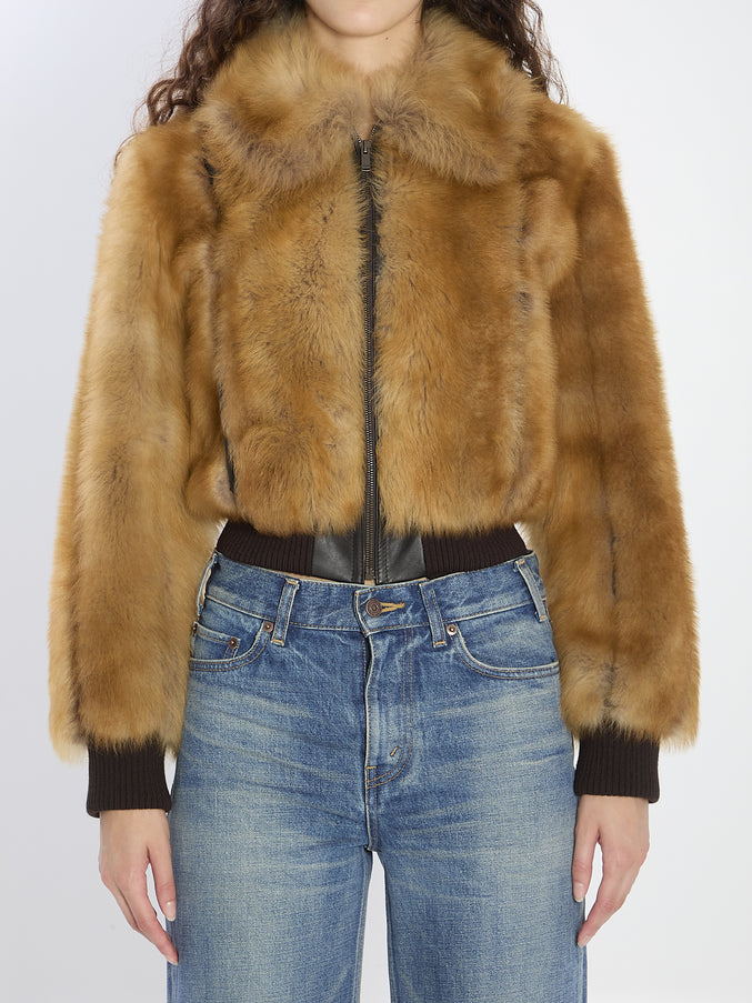 Saint Laurent Bomber Jacket In Shearling 38 Beige