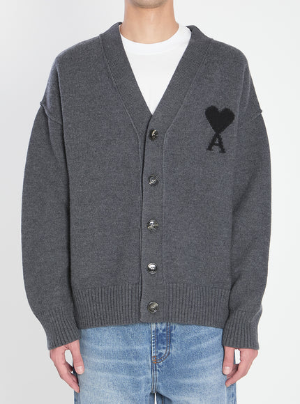 Ami Paris Ami De Coeur Cardigan Grey