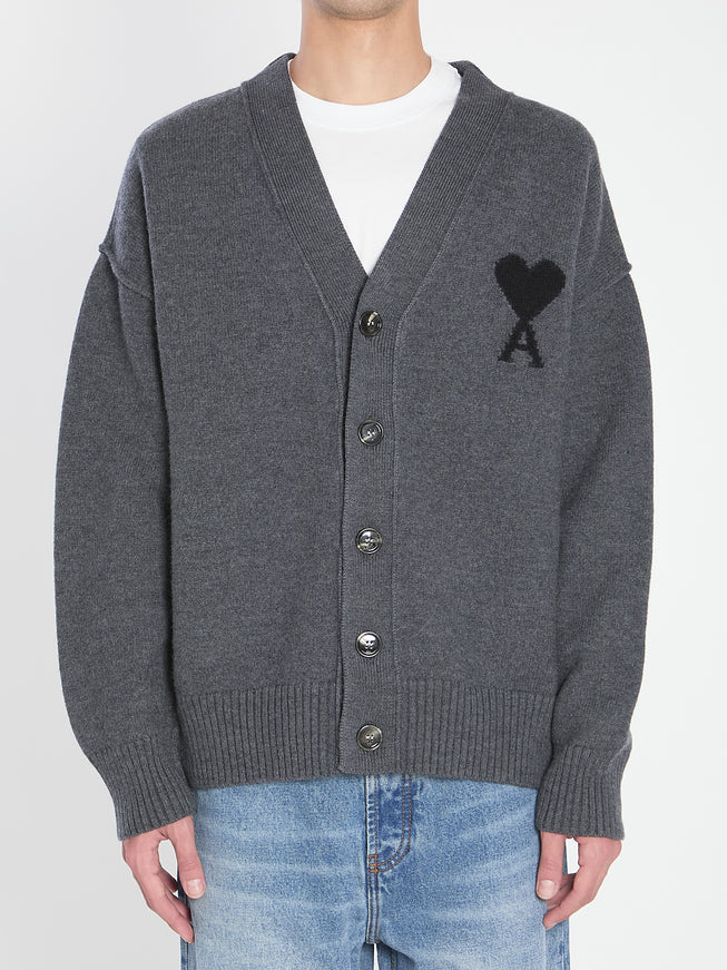 Ami Paris Ami De Coeur Cardigan Grey