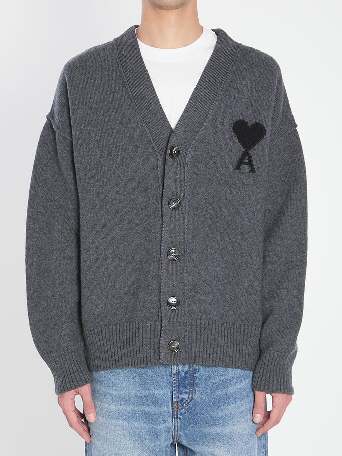 Ami Paris Ami De Coeur Cardigan Grey