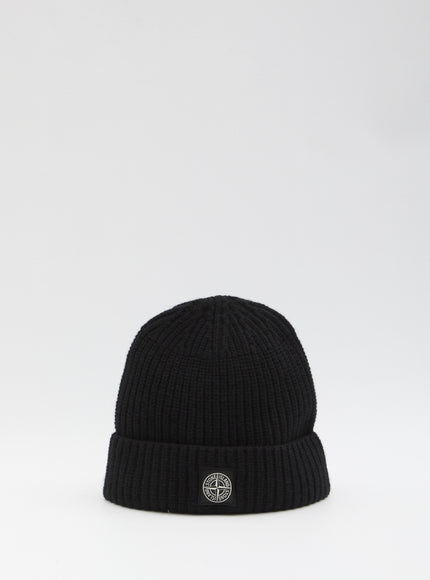 Stone Island Beanie With Compass Logo Patch QT Black