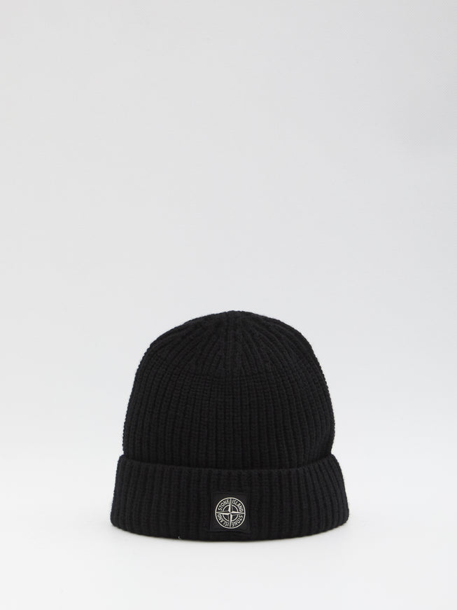 Stone Island Beanie With Compass Logo Patch QT Black
