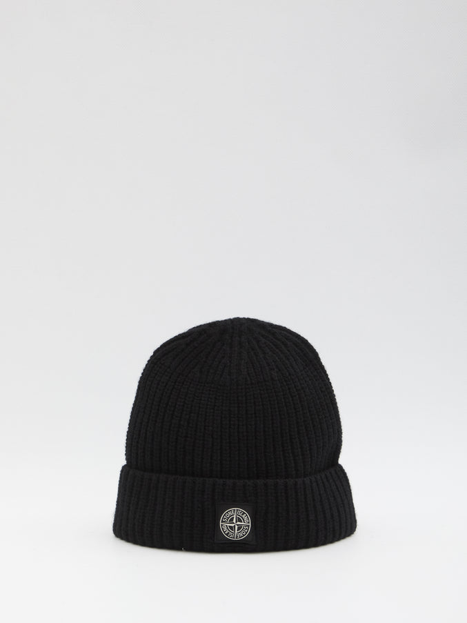 Stone Island Beanie With Compass Logo Patch QT Black