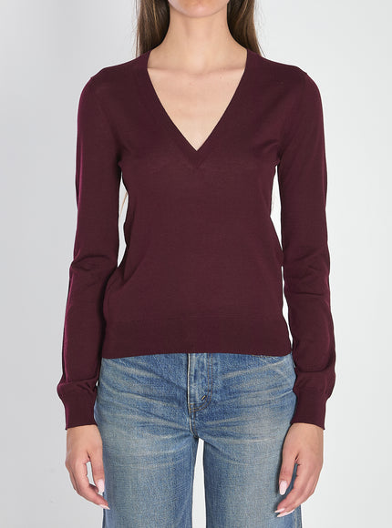 Saint Laurent V-neckline Pullover Bordeaux