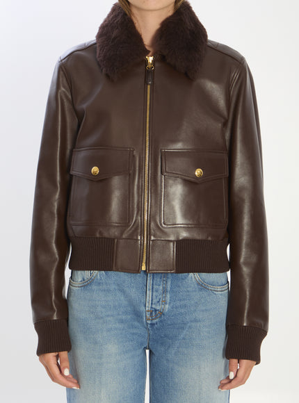 Celine Aviateur Leather Jacket Brown