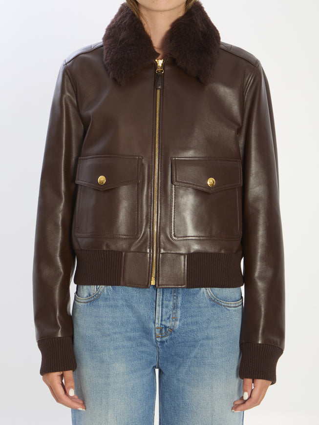 Celine Aviateur Leather Jacket Brown