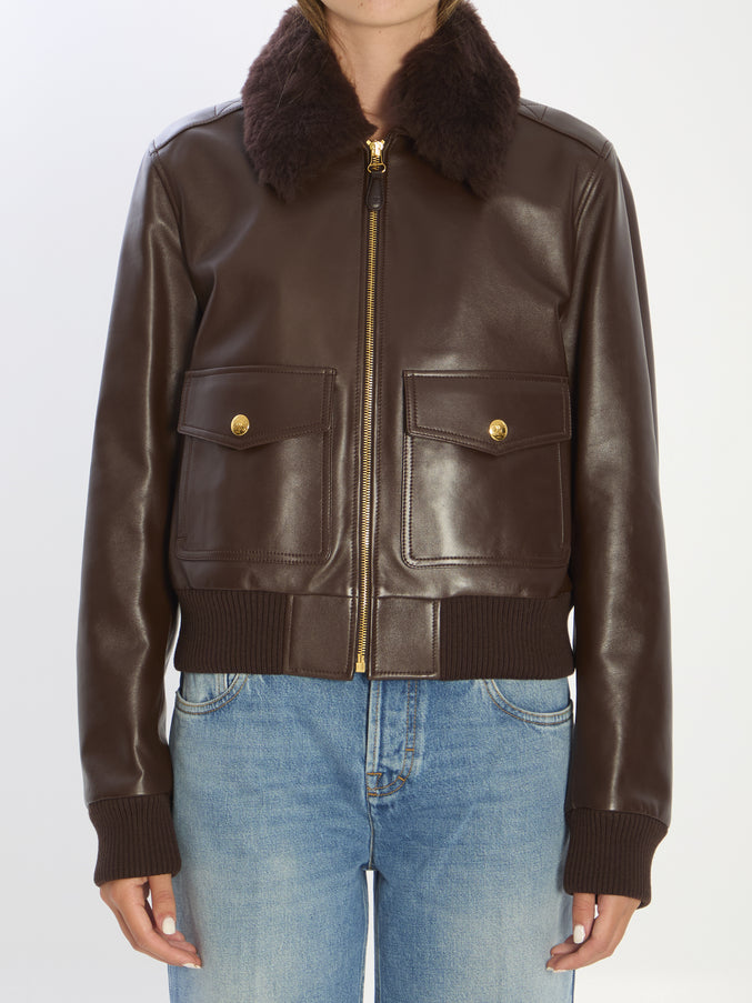 Celine Aviateur Leather Jacket Brown