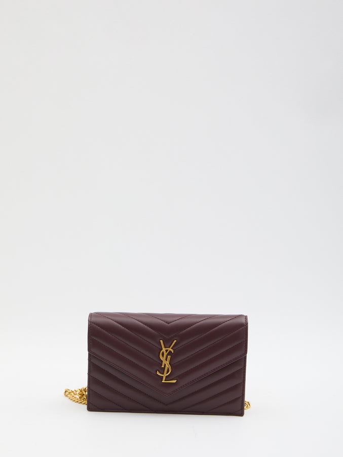 Saint Laurent Envelope Cassandre Wallet With Chain QT Bordeaux
