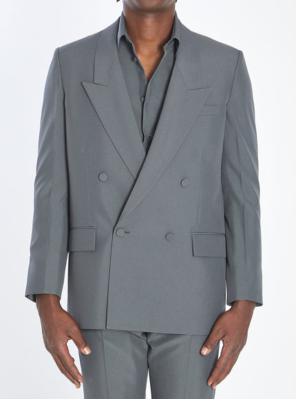 Gucci Double-breasted Jacket In Technical Fabric Grey