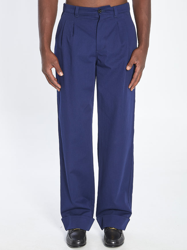 Valentino Garavani Cotton Gabardine Trousers Blue