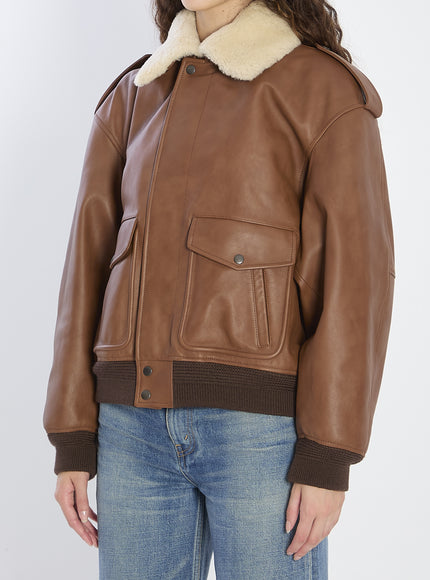 Saint Laurent Bomber Jacket In Hammered Leather And Shearling