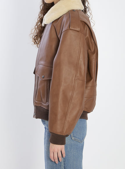 Saint Laurent Bomber Jacket In Hammered Leather And Shearling