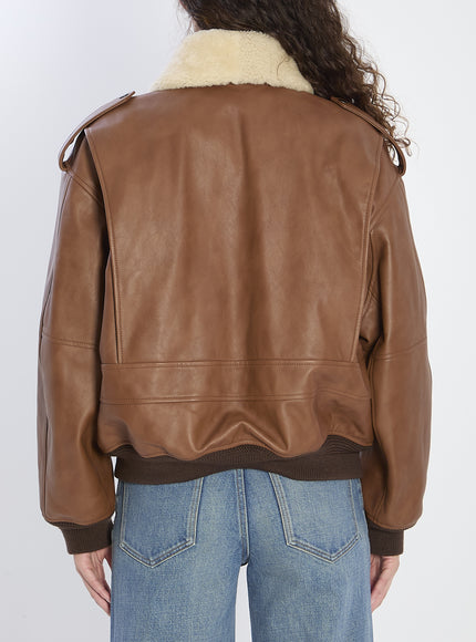 Saint Laurent Bomber Jacket In Hammered Leather And Shearling
