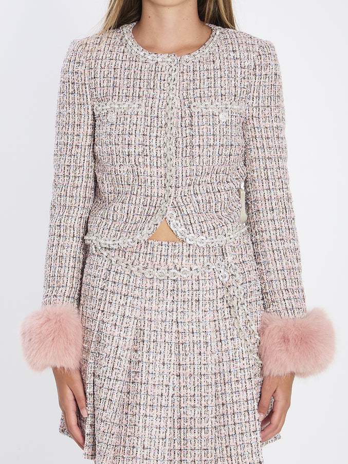 Self Portrait Pink Bouclé Jacket Pink