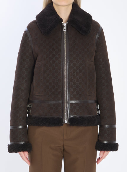 Gucci Suede Leather And Shearling Jacket 42 Brown