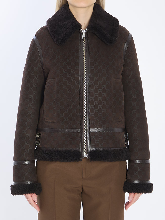 Gucci Suede Leather And Shearling Jacket 42 Brown