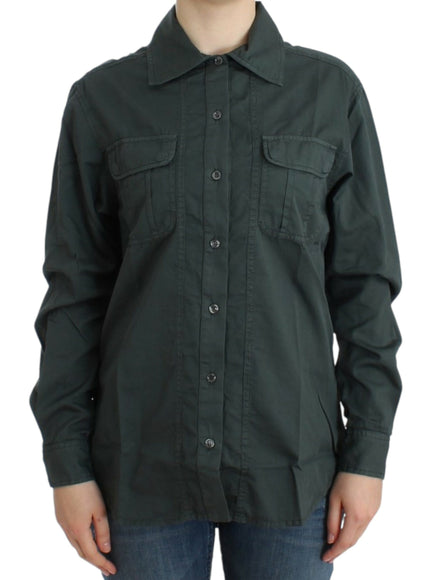 Cavalli Elegant Gray Cotton Button Down Shirt