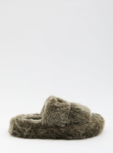 Celine Triomphe 05 Fur Shearling Slides Green